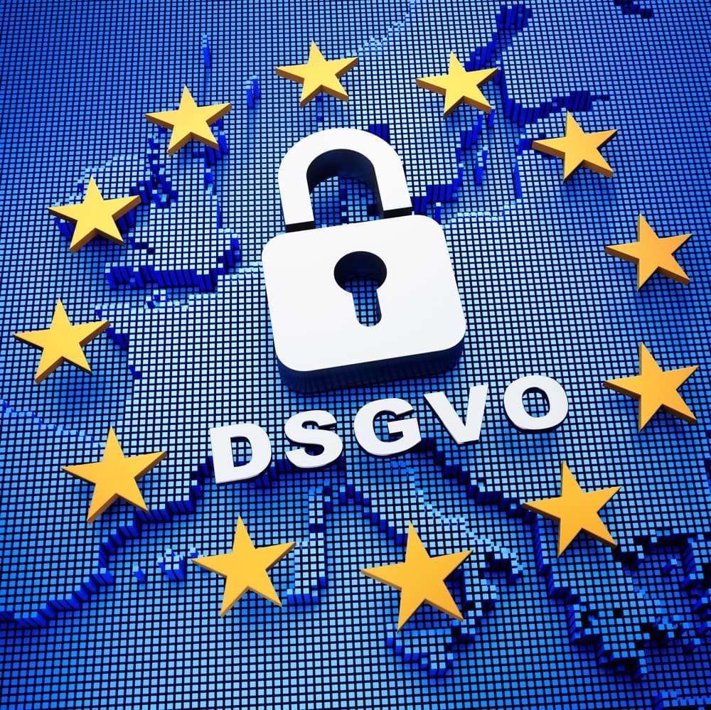 Schloss-Symbol mit DSGVO zwischen EU-Sternchen